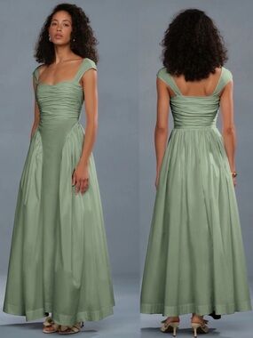 AMUR Galilea Ruched Dress Elegant Sage Green Cap-Sleeve size 12.